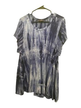 Olivia Sky Women's Blue Tie-Dye Short Sleeve Scoop Neck Top size 2x
